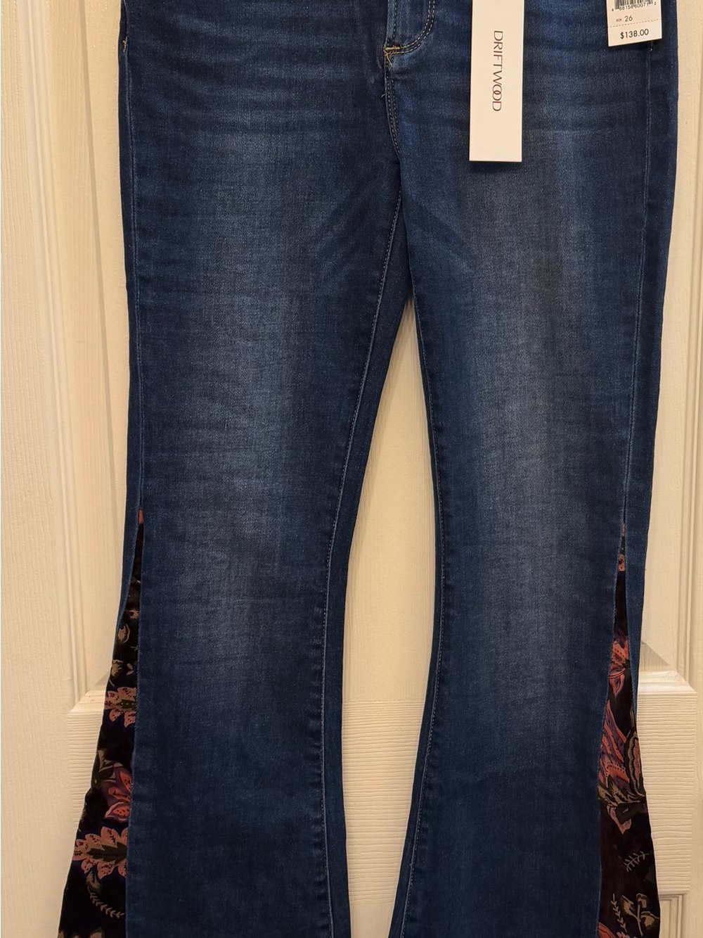 DRIFTWOOD Indigo Flare Jeans with Velvet Floral Inset Panels